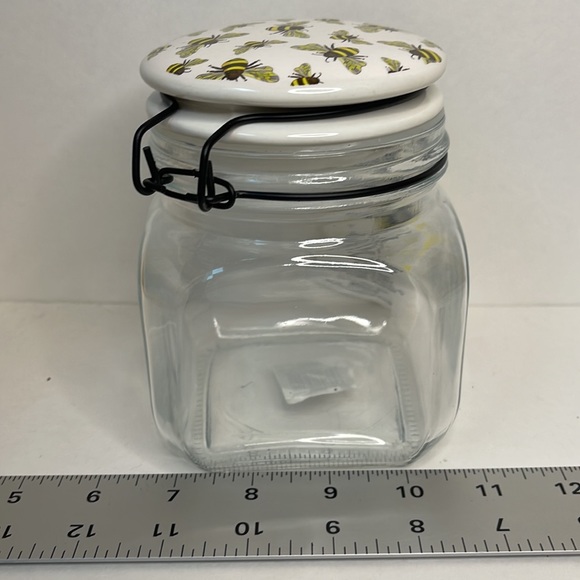 Glass jar Bail and trigger canister botanical bee print lid New storage farm - Picture 7 of 10